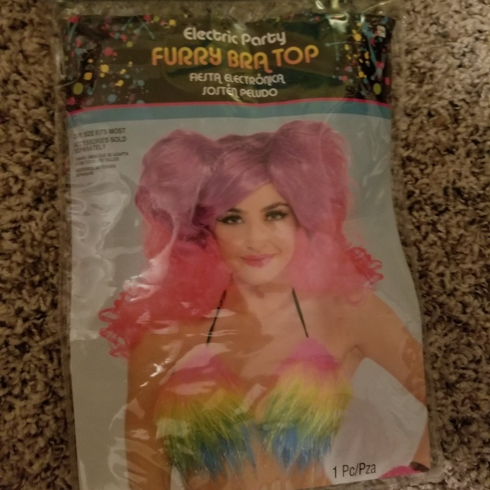Faux Fur Rainbow bikini rave top